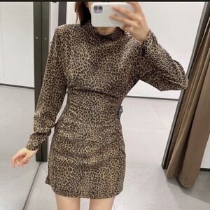 Zara animal print corduroy brown dress